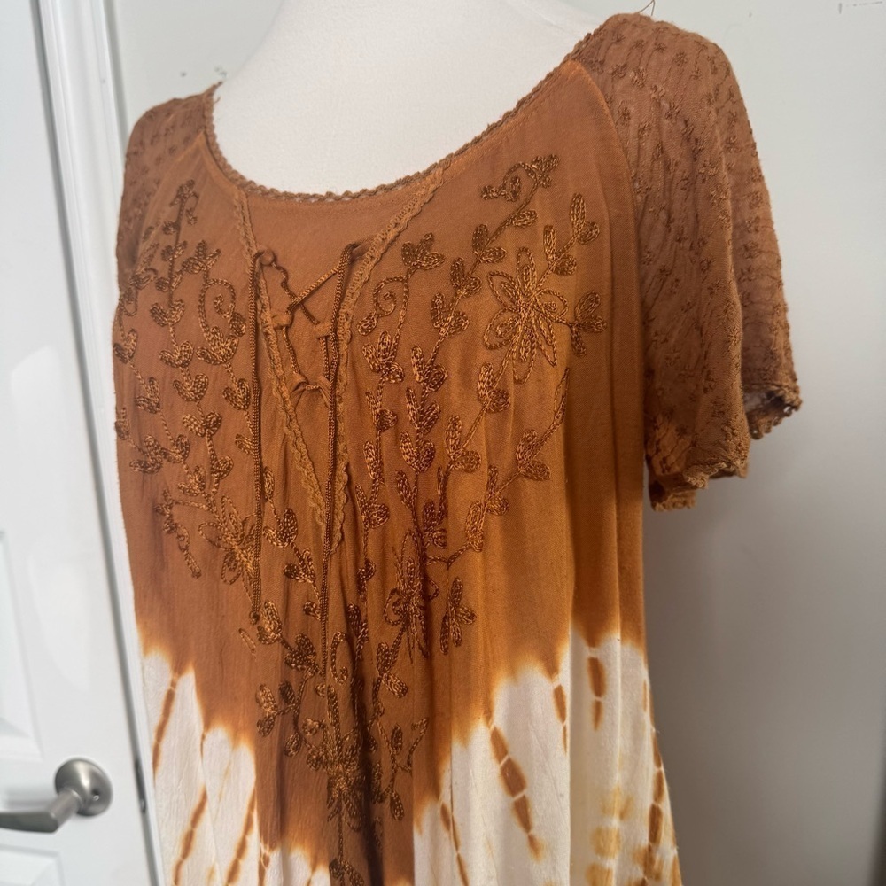 Bohemian vintage Brown Tie-Dye Women's Top ombré fairycore woodland natural OS - Picture 3 of 8